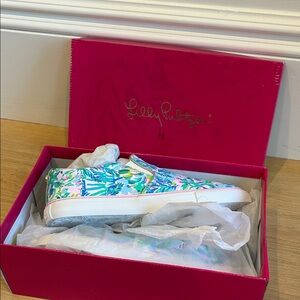 Lilly Pulitzer Vibrant Floral Canvas Slip-Ons NWT